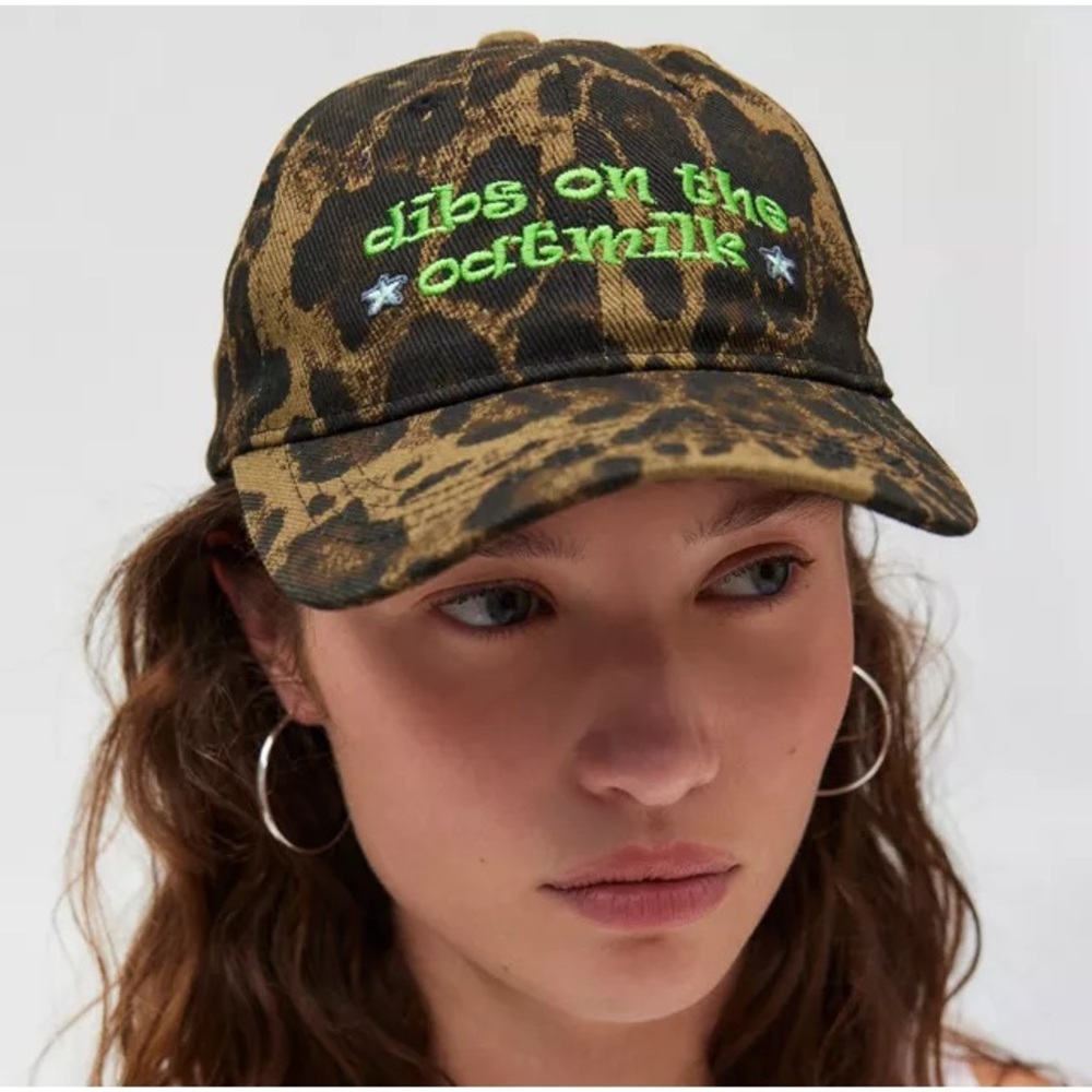 Urban Outfitters Dibs On The Oatmilk Leopard Print Embroidered Cap Hat y2k New